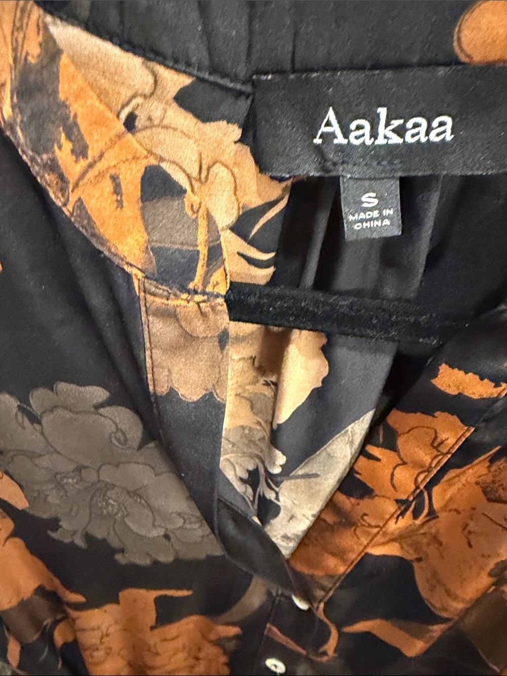 Aakaa Black & Burnt Orange Fall Floral Button-Front Mini Dress - Small - Picture 7 of 8